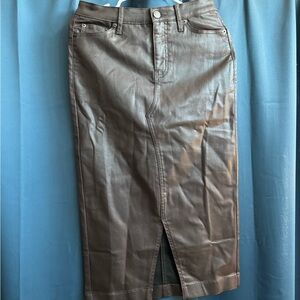 Brown Leather Midi Skirt